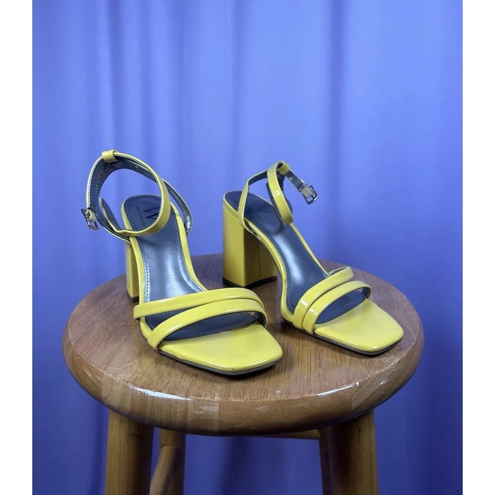 Worthington Yellow Patent Leather Heeled Sandals Size 7 Vibrant High Contrast